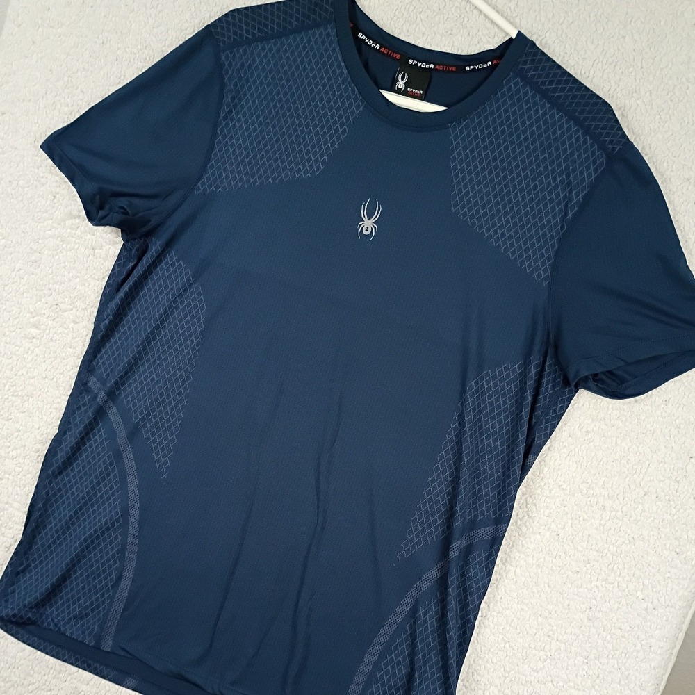 Spyder Active Shirt Mens Large Blue Short Sleeve Performance Athletic Mesh Tee - Picture 2 of 10